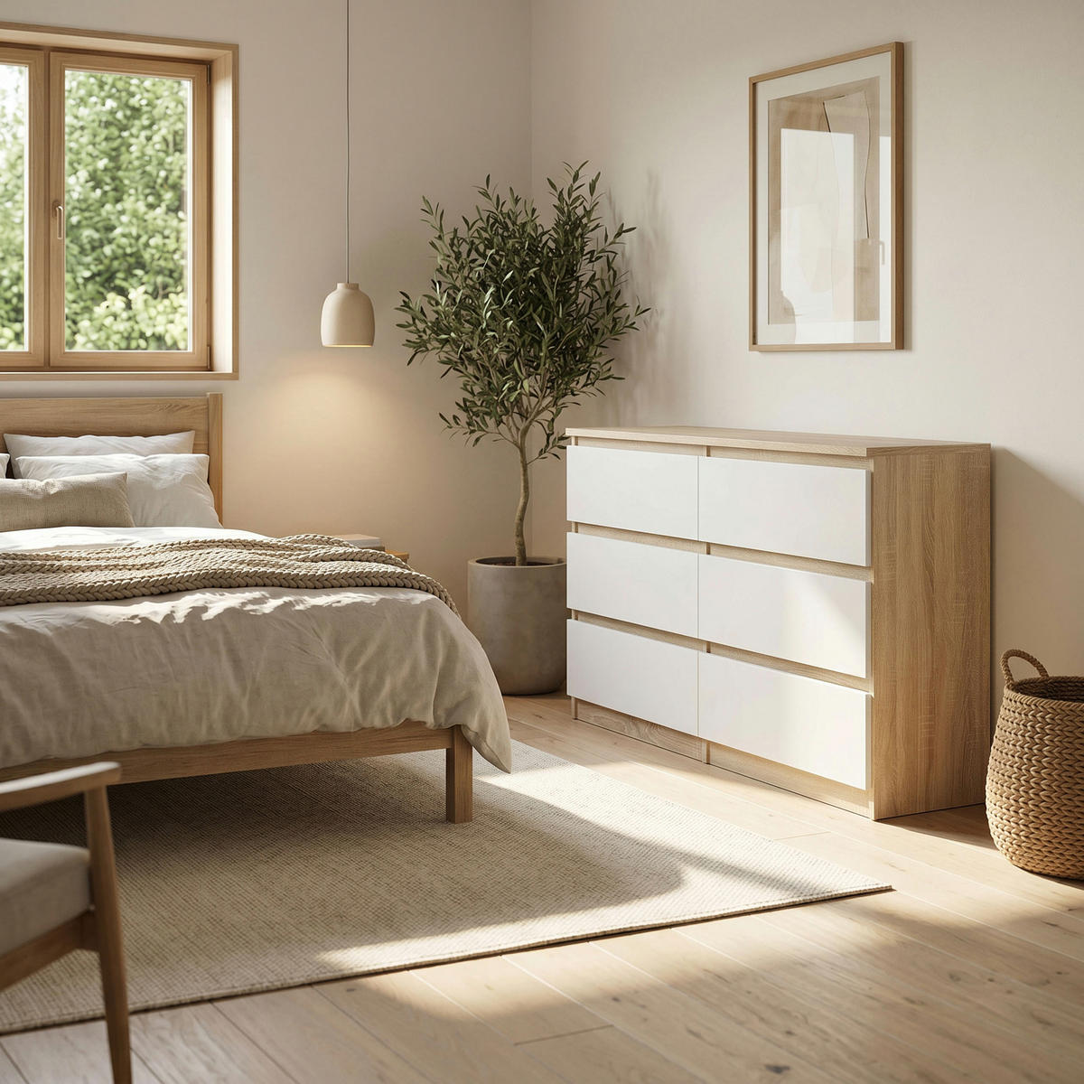 KOMMODE NUDO 120/78,5/39cm mit 6 Schubladen Türen Sonoma Eiche - Weiß/Sonoma Eiche, Holzwerkstoff (120/78.5/39cm) - MASSENO