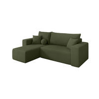 ROHOVÁ SEDAČKA s funkcí spaní, otoman vlevo SENO-L 249x139x85 zelená bouclé - černá/zelená barva, kompozitní dřevo/textil (249/139cm) - ALTDECOR