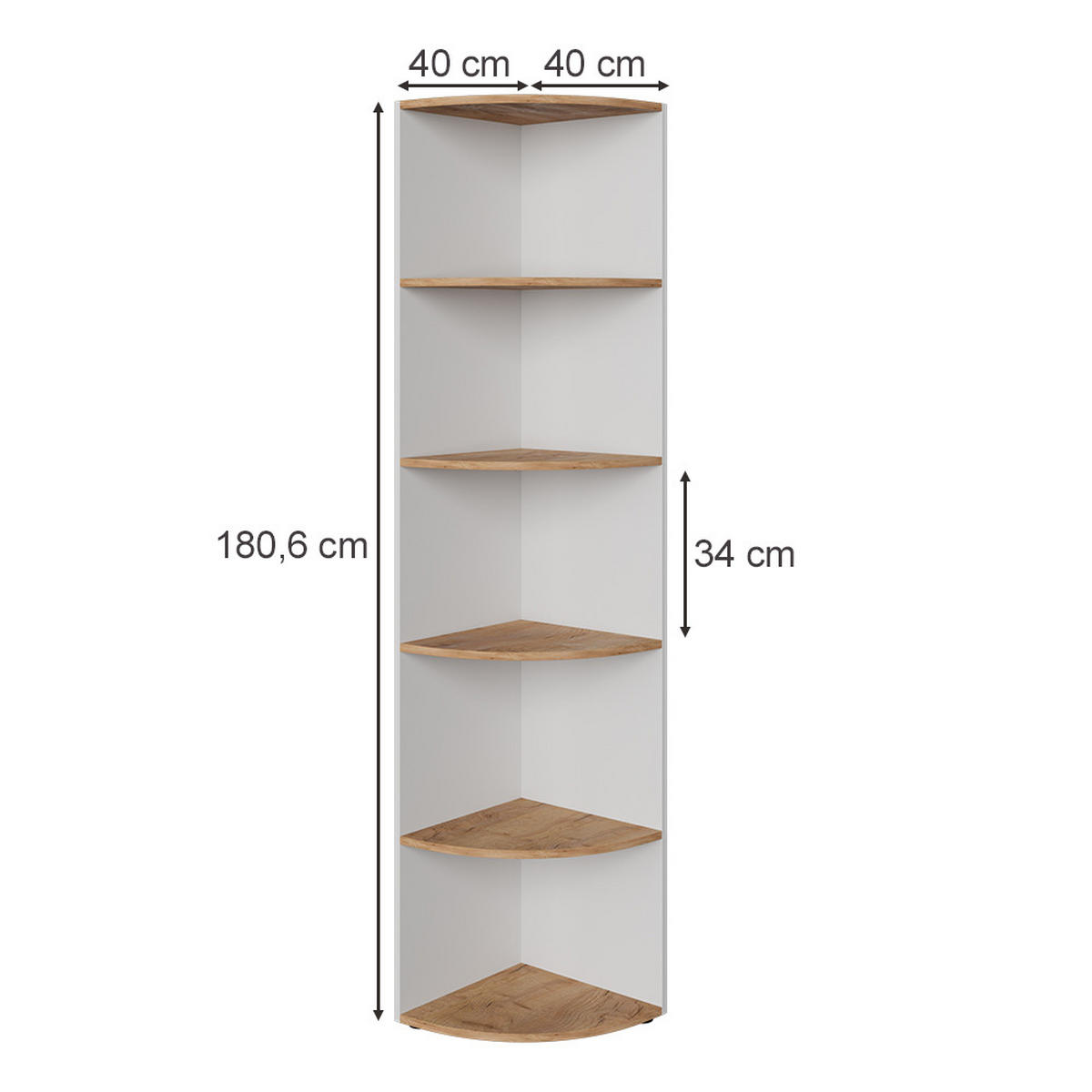 ECKREGAL Ecki Weiß/Goldkraft Eiche 40 x 180.6 cm - Eiche Wotan/Weiß, Holzwerkstoff (40/180/40cm) - Vicco