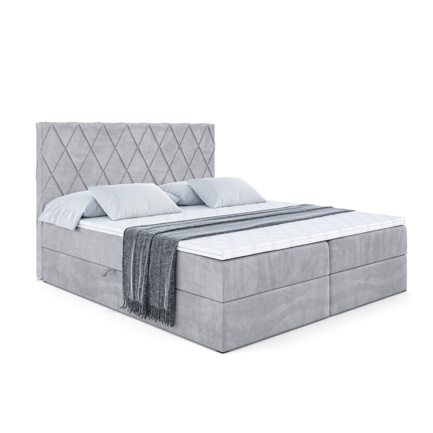 BOXBETT mit H4-Matratze und Lattenrost - LEPARO - 140x200 Hellgrau - Hellgrau, Holzwerkstoff (140/200cm) - ALTDECOR