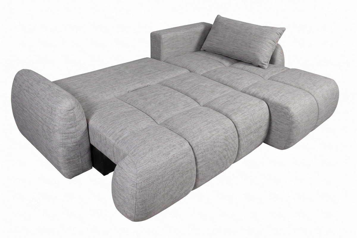 ROHOVÁ SEDAČKA s rozkládací funkcí a úložným prostorem, strukturovaná látka Verita, Šedá, Pravá, COCO - šedá, dřevo (275/180cm) - Kaiser Möbel