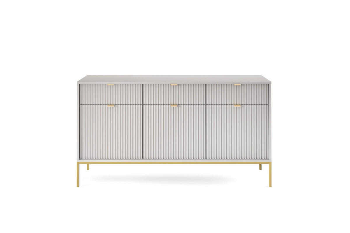KOMMODE NOVA - KSZ154, Geriffelte Fronten, goldene Griffe 154x39x83 cm Grau - Goldfarben/Graphitfarben, Holzwerkstoff/Kunststoff (154/83/39cm) - DomoHome