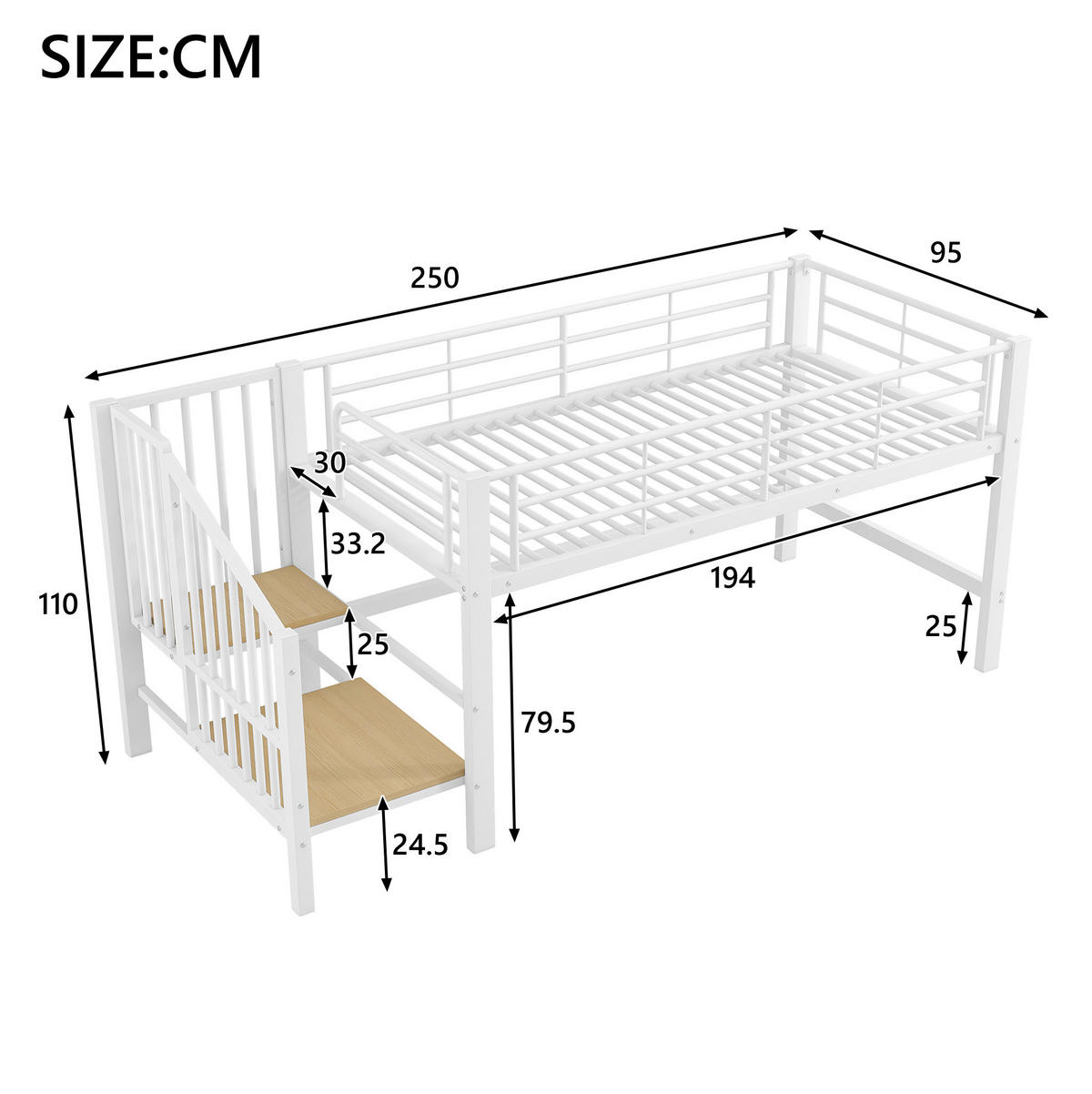 HOCHBETT 90/200 cm in Weiß – mit Stauraumtreppe und Lattenrost - Weiß, Holzwerkstoff (90/200cm) - BEAOK