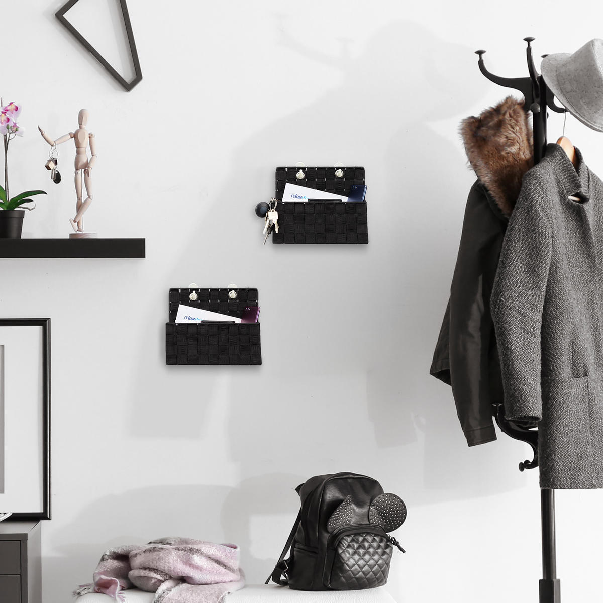 2XAUFBEWAHRUNGSKORB - Schwarz, Kunststoff/Metall (16.5/25/20cm) - Relaxdays