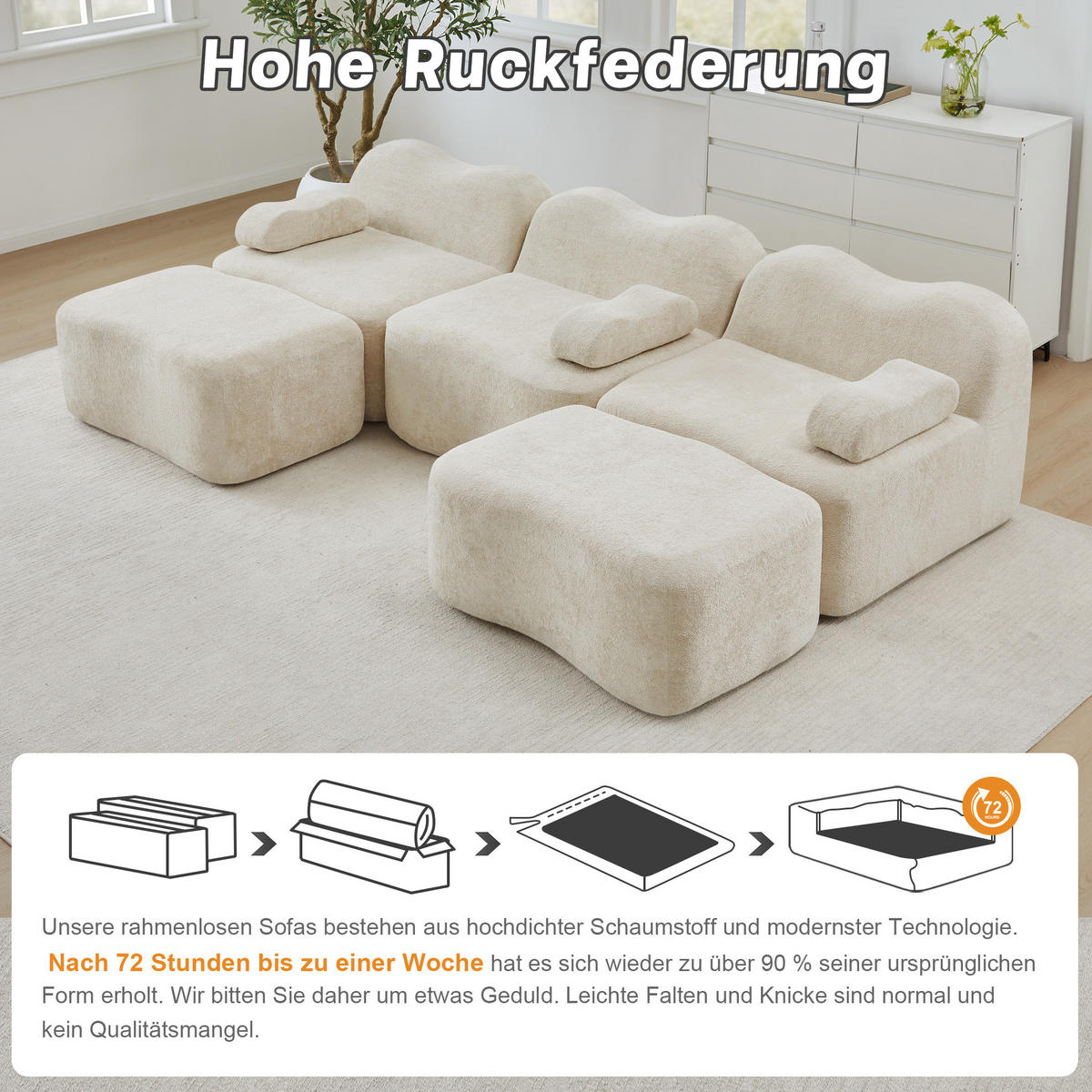ECKSOFA mit Samtbezug Beige 167x288x70 cm, modular und mit tiefer Sitzfläche - Beige, Textil (288/70/167cm) - IVMEU