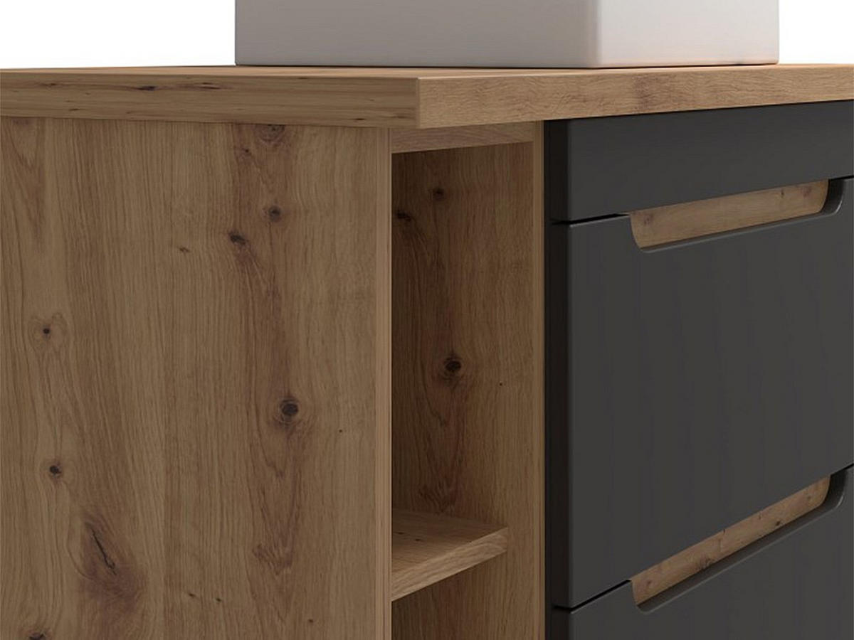 EINZELWASCHTISCH - 80 cm x 46 cm - holz - anthrazitgrau, naturfarben hell Aruba - Anthrazit/Naturfarben, Keramik/Holz (80/59/46cm) - Vente-Unique