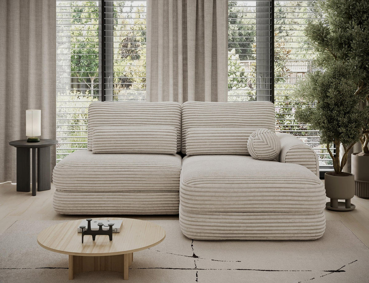 ECKSOFA RIPELI L-Form mit Schlaffunktion & Bettkasten – Modernes 3-Sitzer Sofa, Wellenfederung, 217 × 175 cm - Beige/Schwarz, Kunststoff (175/217cm) - Wohnideebilder