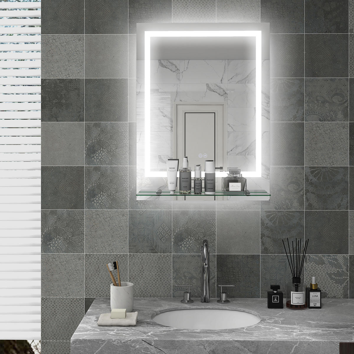 BADEZIMMERSPIEGEL DE-15202 80/60 cm mit Glasablage und 3 LED-Farben Silber - Transparent, Glas (60/2.7/80cm) - ComfortXL