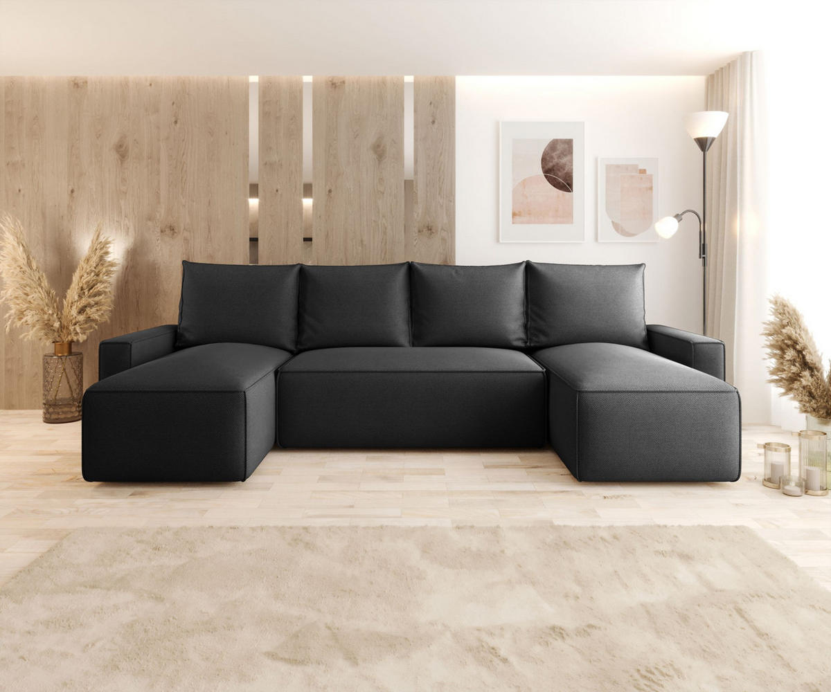 WOHNLANDSCHAFT mit Schlaffunktion SAVIO U Curio 97 - Dunkelgrau, Textil (300/75/140cm) - Bedante