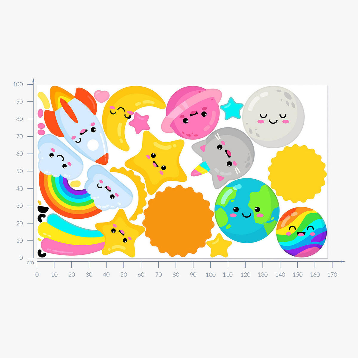 WANDAUFKLEBER 100x168cm - Regenbogenkosmos - Multicolor, Kunststoff (100/168/0.1cm) - Wallfluent