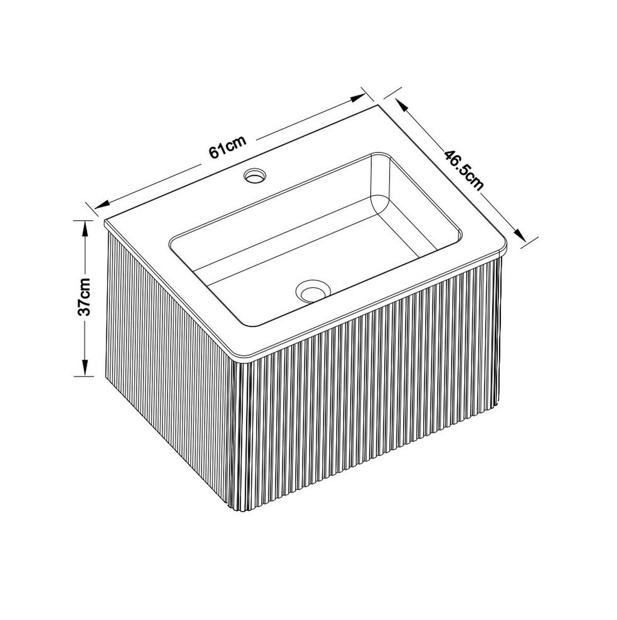 WASCHBECKEN mit Unterschrank aus MDF/Sperrholz 61x46x37 cm mit Solid Surface 60 cm Eiche, wandhängend, mit Push-to-Open-Schubladen - Eichefarben, Holzwerkstoff (61/37/46.5cm) - Modfu