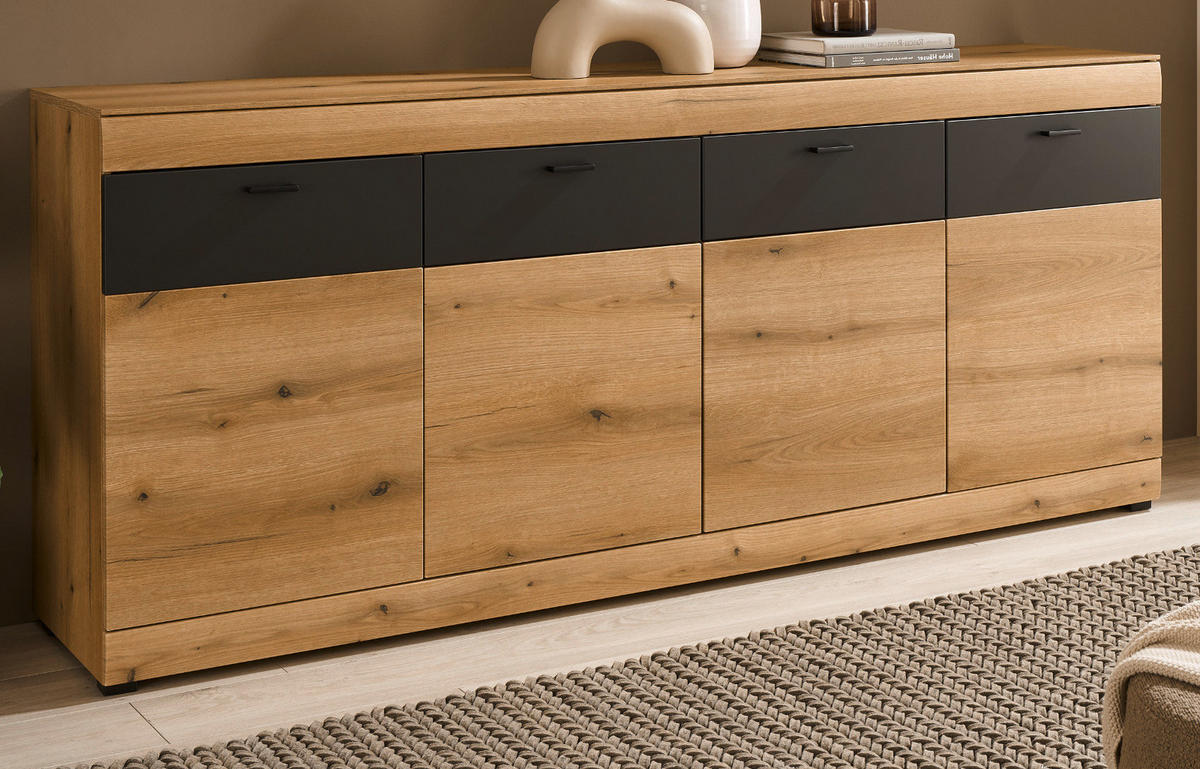 SIDEBOARD in Eiche, grau 200 cm, große kommode mit Soft-Close - Kaschmir/Eichefarben, Holzwerkstoff/Kunststoff (200/87/42cm) - Furn.Design
