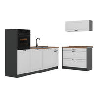 KÜCHENZEILE R-Line, Weiß Landhaus/Anthrazit, 220 cm ohne Arbeitsplatte - Anthrazit/Weiß, Holzwerkstoff (220/143/46cm) - Vicco