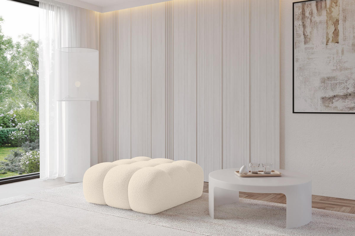 POUF OLEA-PUF 91x87x44 cm Dunkelbeige Bouclé Modular Sitzhocker - Schwarz/Cappuccino, Holzwerkstoff/Kunststoff (91/44/87cm) - ALTDECOR