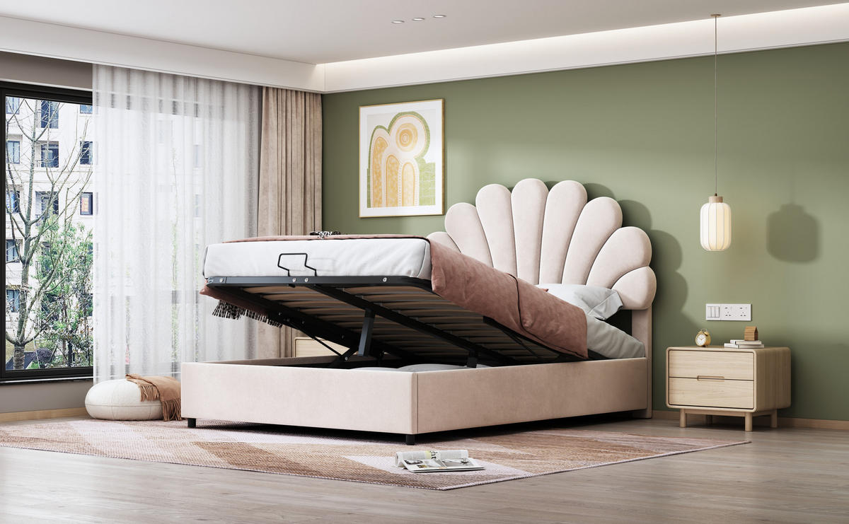 POLSTERBETT 140x200 cm Stauraum Samt beige - Beige, Textil (140/200cm) - Fortuna Lai