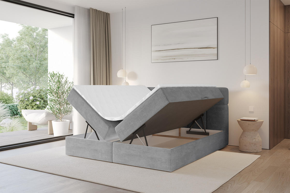 BOXBETT mit Matratze H4 - FAMA - 120x200 cm Grau Monolith - Graphitfarben, Holzwerkstoff (120/200cm) - ALTDECOR