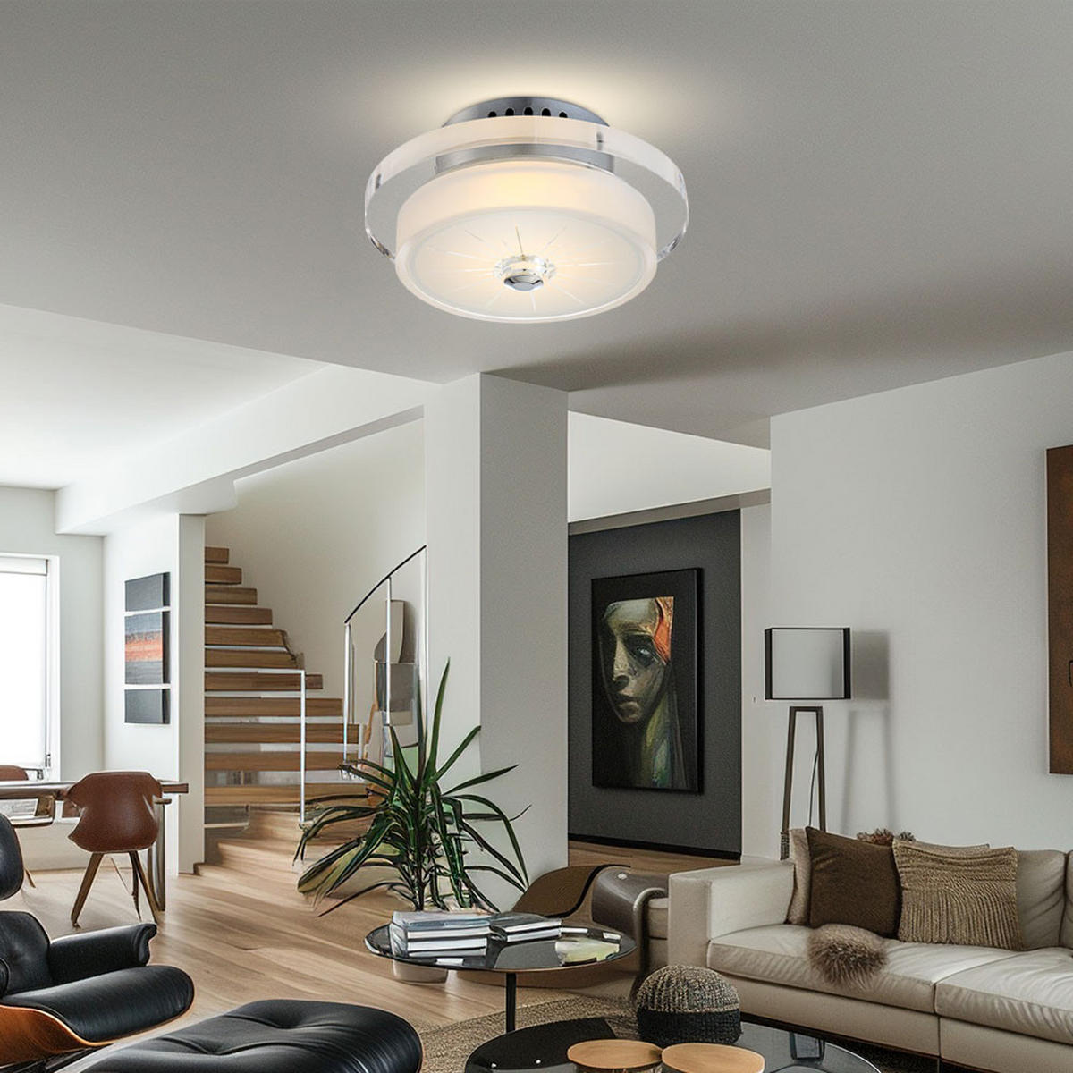 LED DECKENLEUCHTE Glas Weiß Chrom - Weiß, Glas (20/20/10.5cm) - Globo Lighting