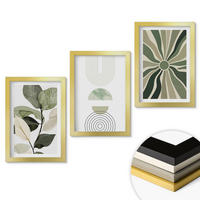 WANDBILDER 3er Set - 20x30 cm Goldrahmen - Pflanzenmotive, Geometrie, Grün - Goldfarben, Kunststoff (20/30cm) - ArtPrintCave