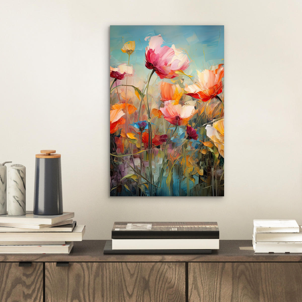 METALLBILD Blumen - Aquarell - Kunst - Botanisch - Natur 20x30 cm - Orange, Metall (20/30cm) - MuchoWow