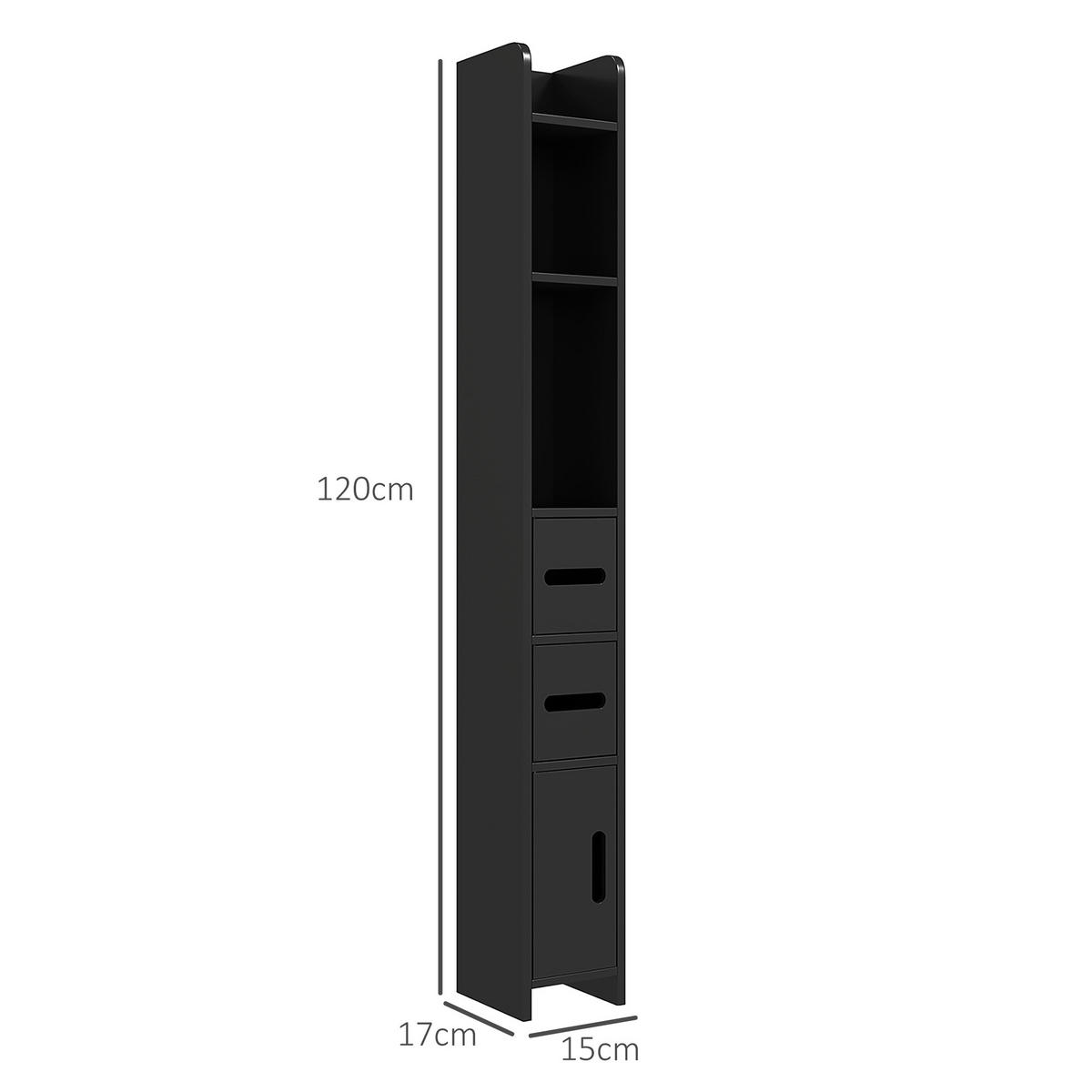 HOCHSCHRANK DE-12513 3 offene Fächer & 3 Schränke 15/17/120 cm Schwarz - Schwarz, Holzwerkstoff (17/120/15cm) - ComfortXL