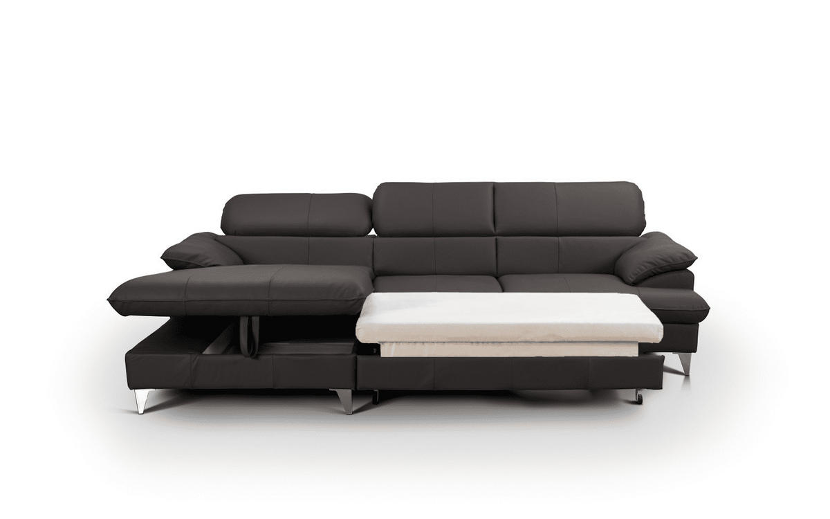 ECKSOFA mit Schlaffunktion und Bettkasten, Echtleder - Chromfarben/Dunkelbraun, Leder/Holz (254/167cm) - Cotta