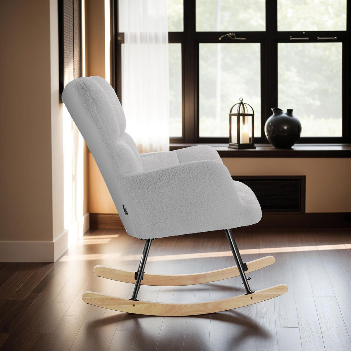 SCHAUKELSTUHL Torve,68 x 96 x 97 cm, Belastbarkeit 120 kg,Bouclé hellgrau - Hellgrau, Kunststoff (70/97/96cm) - tectake
