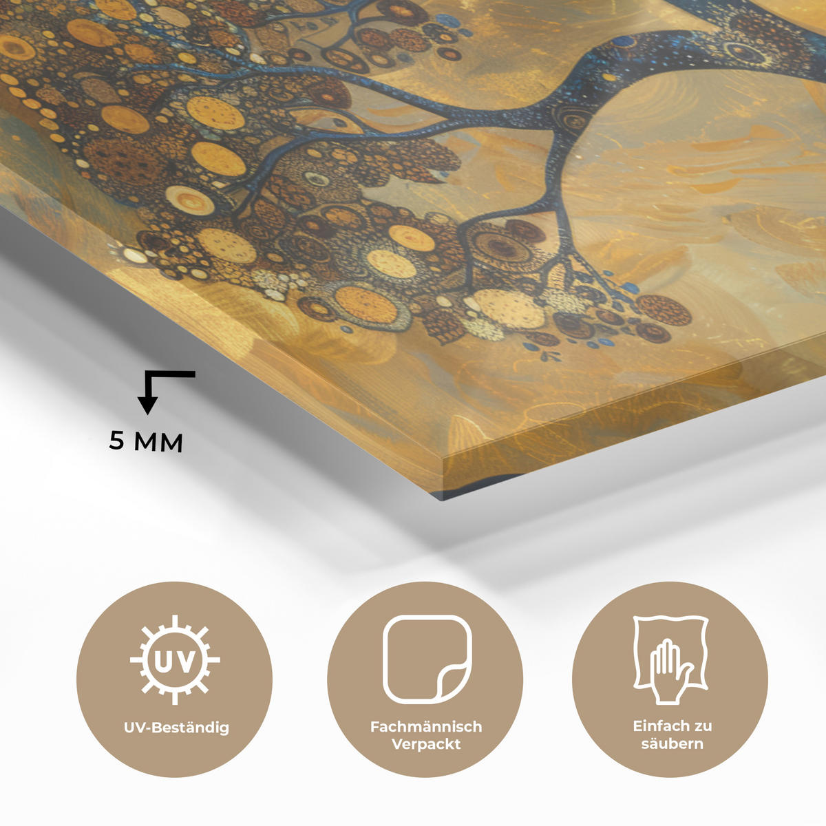 ACRYLGLASBILD Baum - Mond - Blumen - Gold - Kunst 120x60 cm - Orange, Glas (120/60cm) - MuchoWow