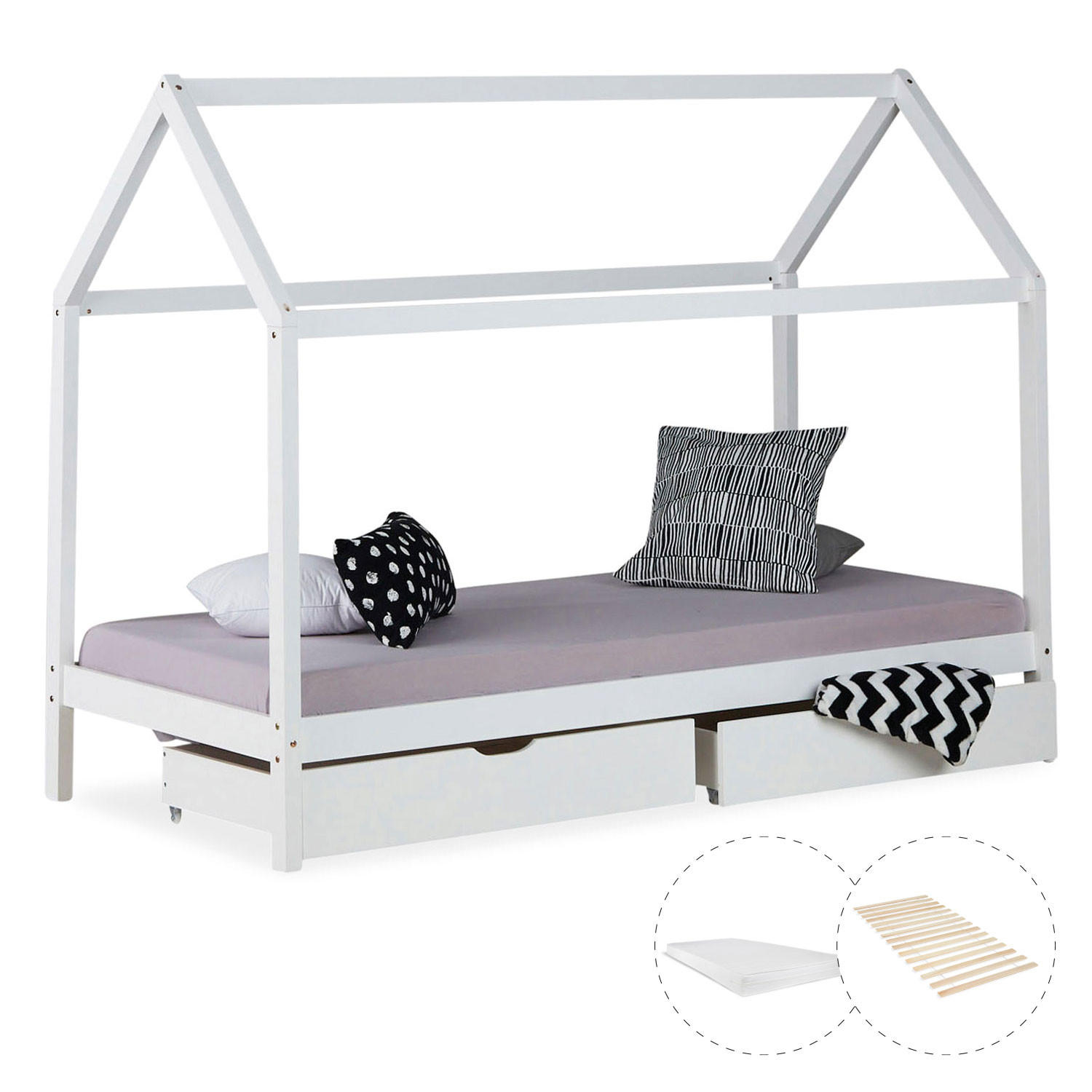 Homestyle4u Hausbett Weiß 206x160x98 cm