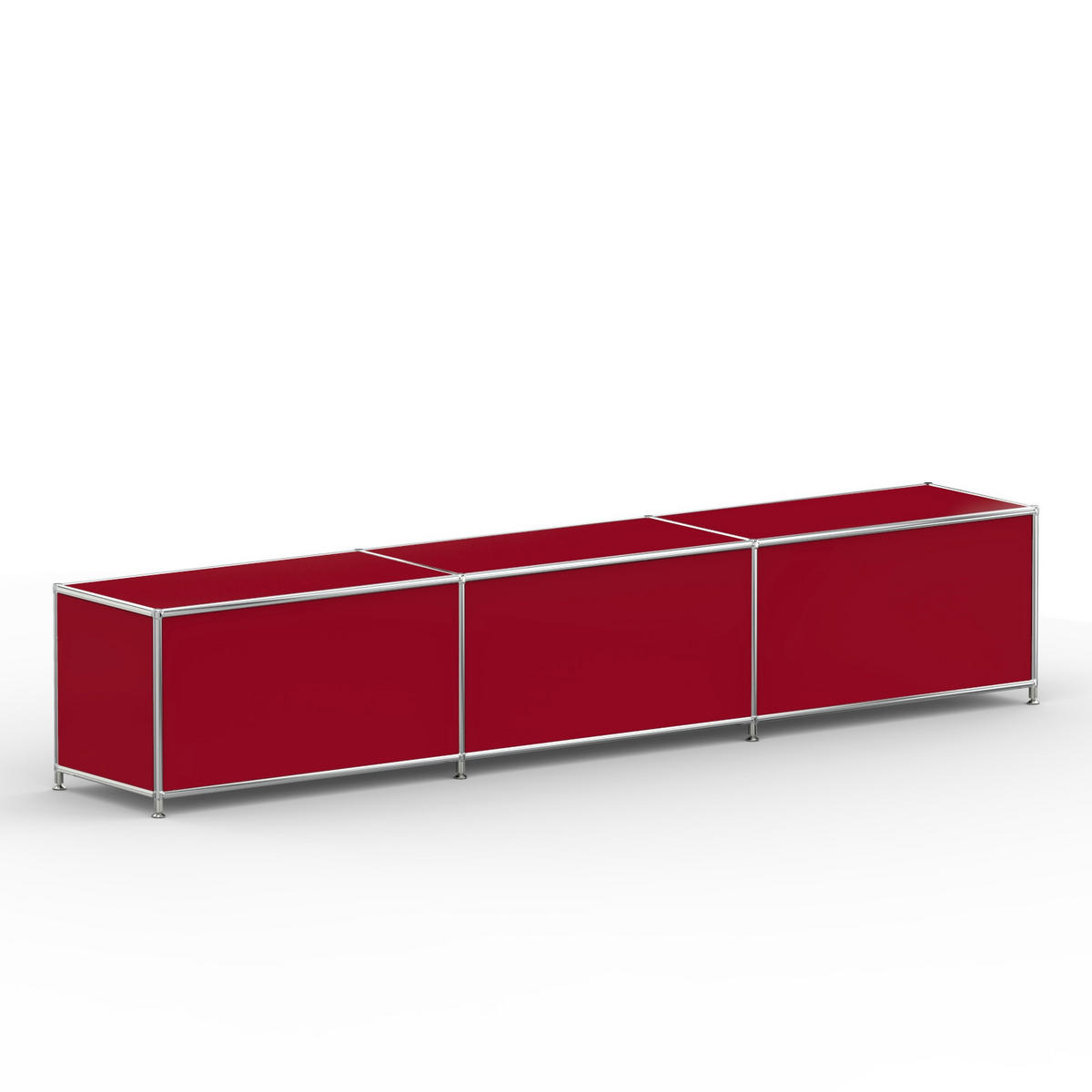 TV Board mit 3 Klappen & Schloss, Breite 227 cm, Rubinrot - Chromfarben/Silberfarben, Metall (40/43/227.2cm) - Versee