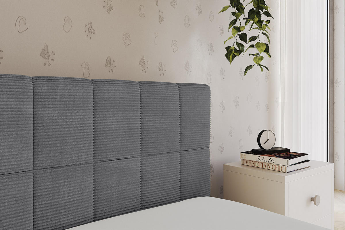 EINZELLBETT Jugendbett mit Bettkasten, Links - TULY 90x200 Dunkelgrau - Graphitfarben, Holzwerkstoff/Textil (90/200cm) - ALTDECOR