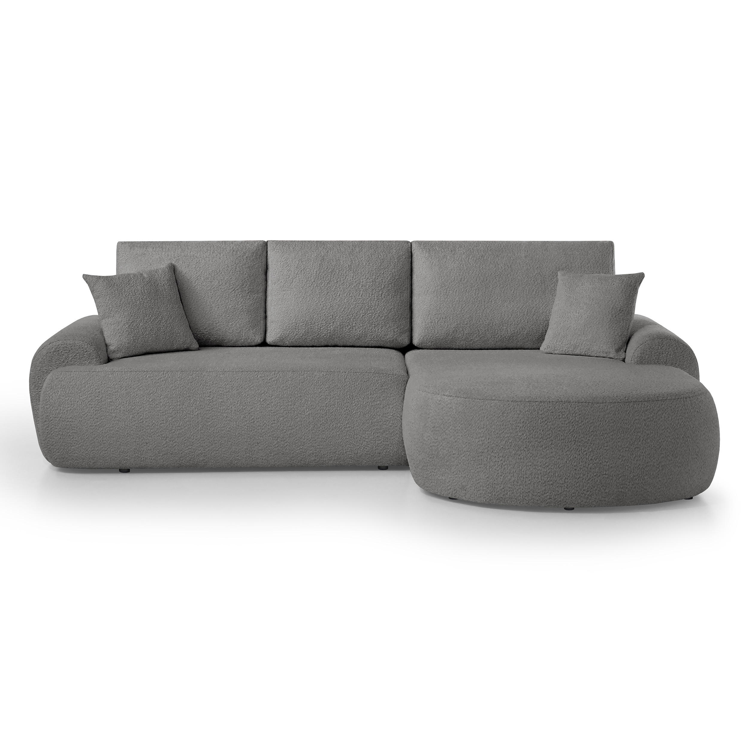 ECKSOFA Teddy L Grau, Bouclé-Stoff, rechts - Schwarz/Grau, Textil (270/170cm) - Beautysofa