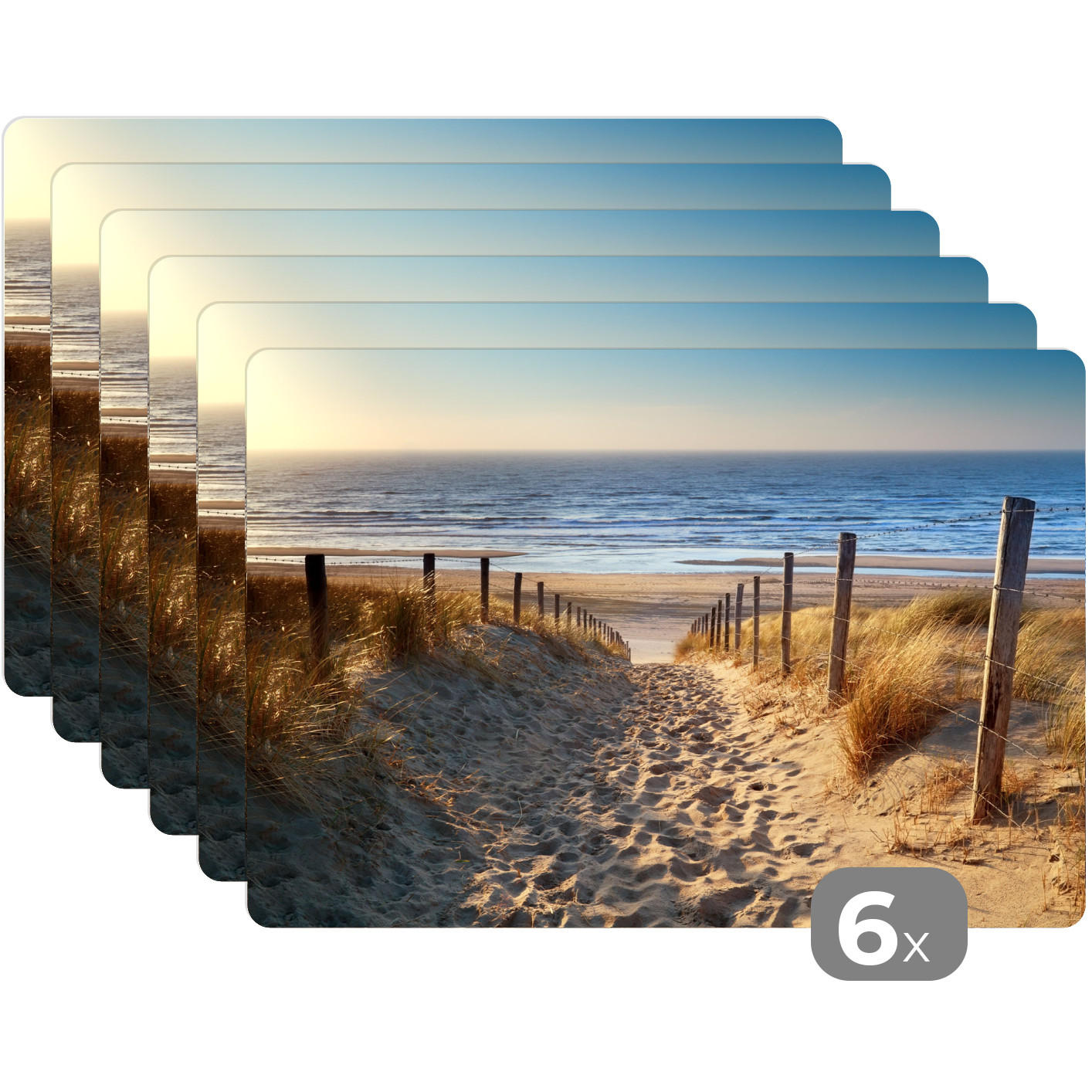 PLATZSETS 6er-Set Strand - Meer - Niederlande - Dünen - Sonne Abwaschbar 45x30 cm - Blau, Kunststoff (0.3/45/30cm) - MuchoWow