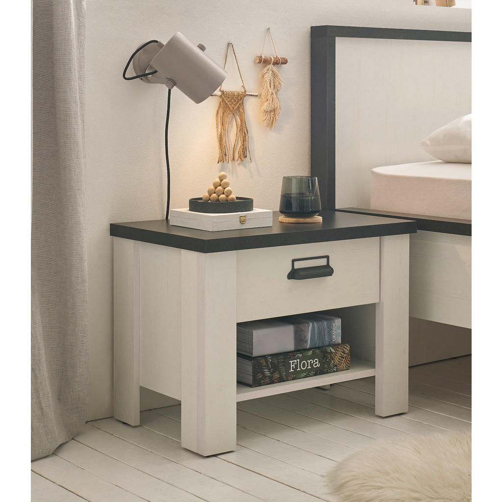 Thumbnail - Furn.Design Nachttisch, Weiß, Anthrazit, Metall, Nachbildung, 1 Fächer, 60x46x39 cm, Schlafzimmer, Nachttische