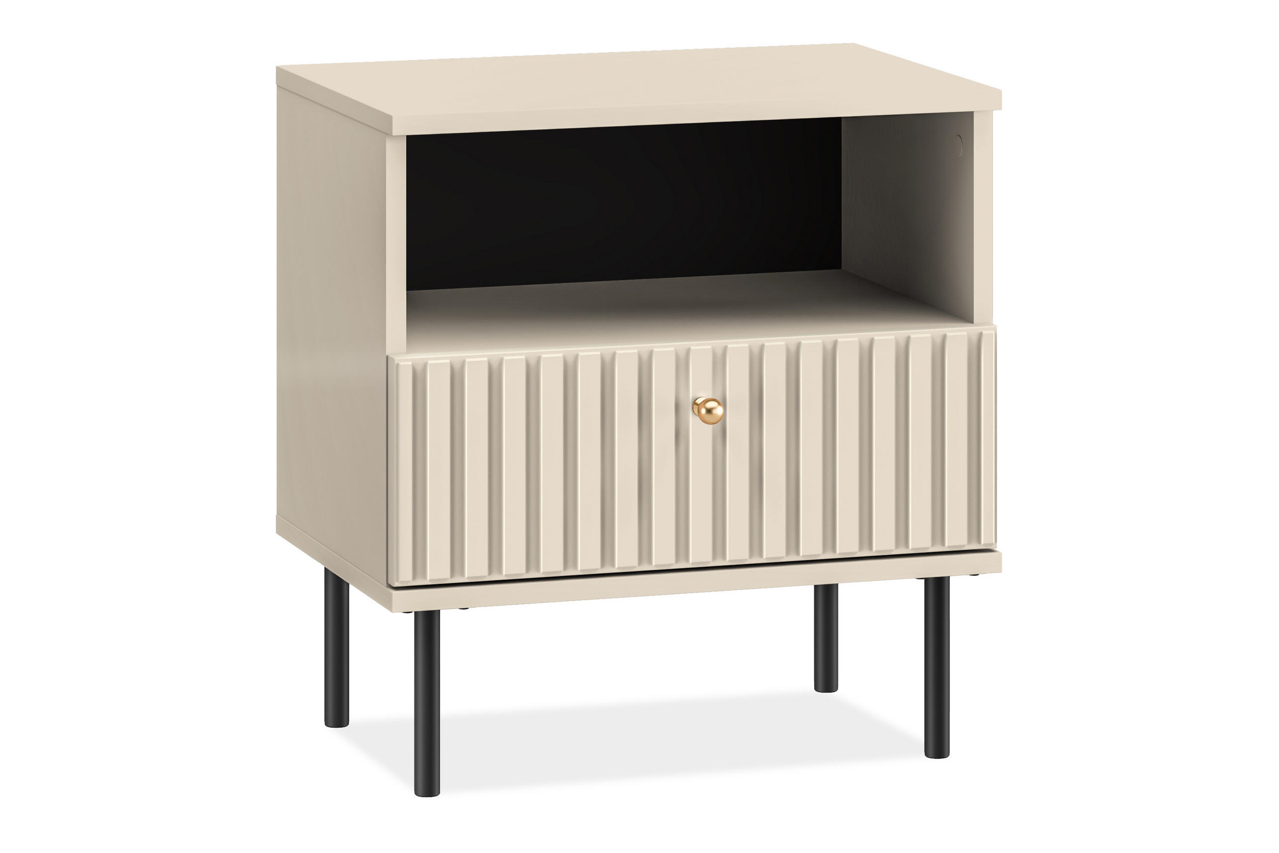 NACHTTISCH DROMA mit Goldelementen, Creme - Creme, Holz (50/53/34cm) - KONSIMO®