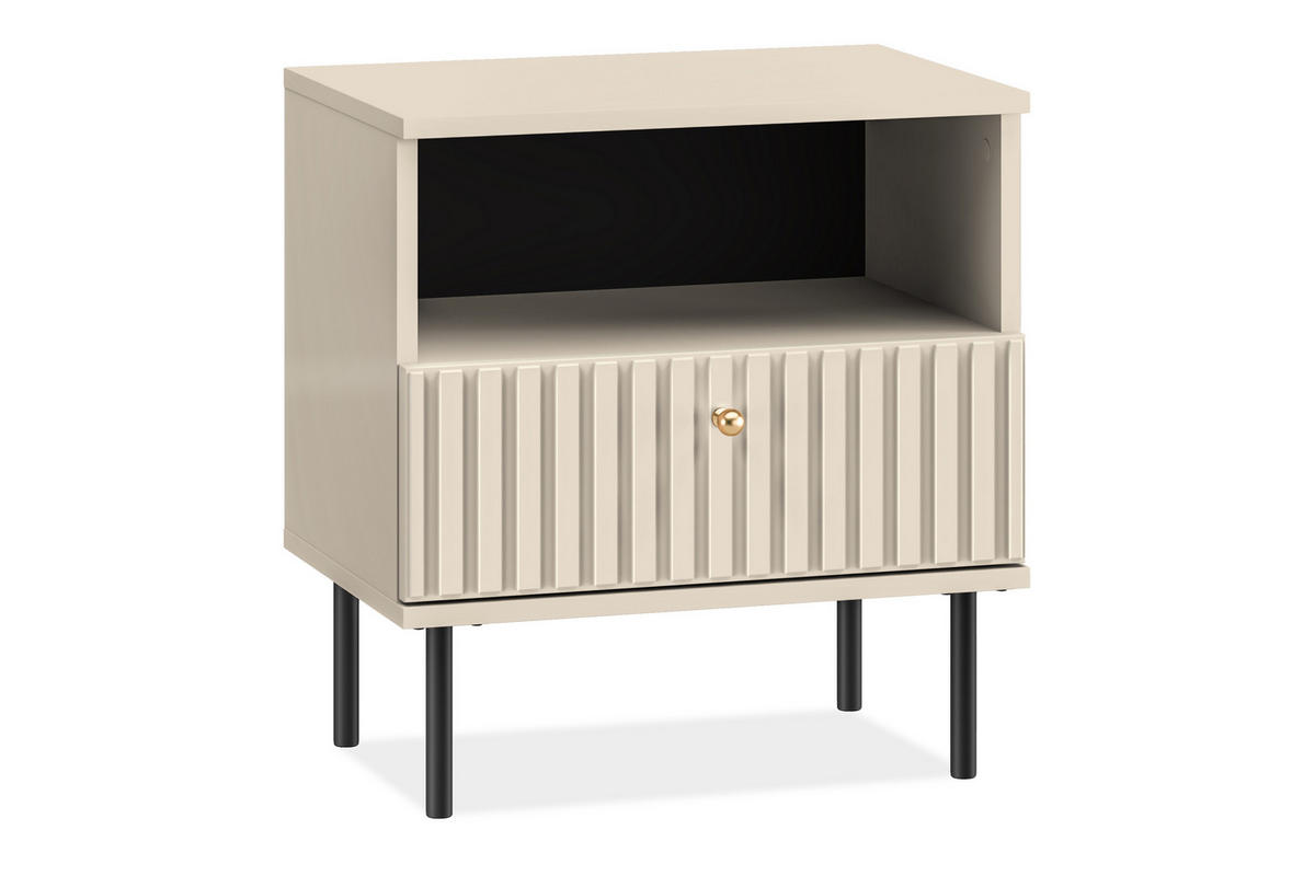NACHTTISCH DROMA mit Goldelementen, Creme - Creme, Holz (50/53/34cm) - KONSIMO®