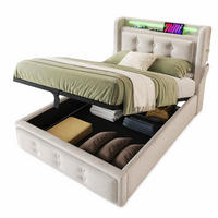 POLSTERBETT 90/200 mit Bettkasten, LED und USB in Beige - Beige, Holzwerkstoff/Textil (90/200cm) - EVRYAE
