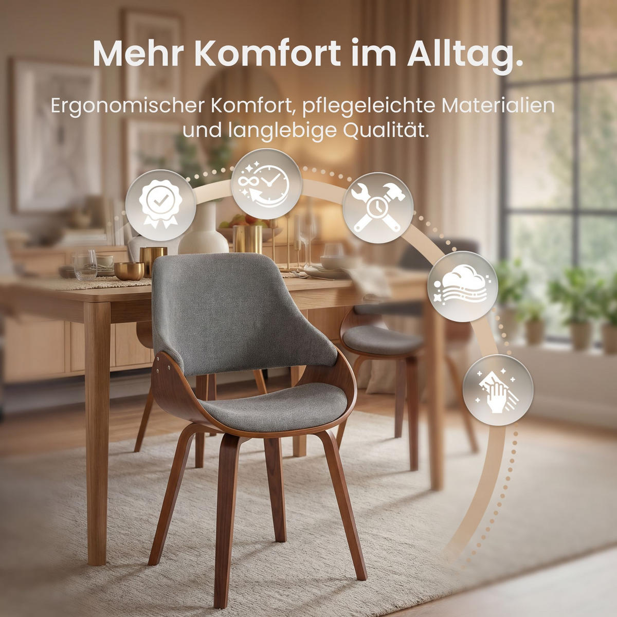 ESSZIMMERSTUHL Stoff Walnuss/Dunkelgrau - Dunkelgrau/Walnussfarben, Holz/Textil (52/86/54cm) - CLP