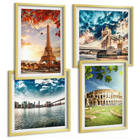 BILDER SET 4er Set - 50x50 cm & 40x60 cm Goldrahmen - Denkmäler Europas in warmen Farben - Goldfarben, Kunststoff (50/50cm) - TULUP