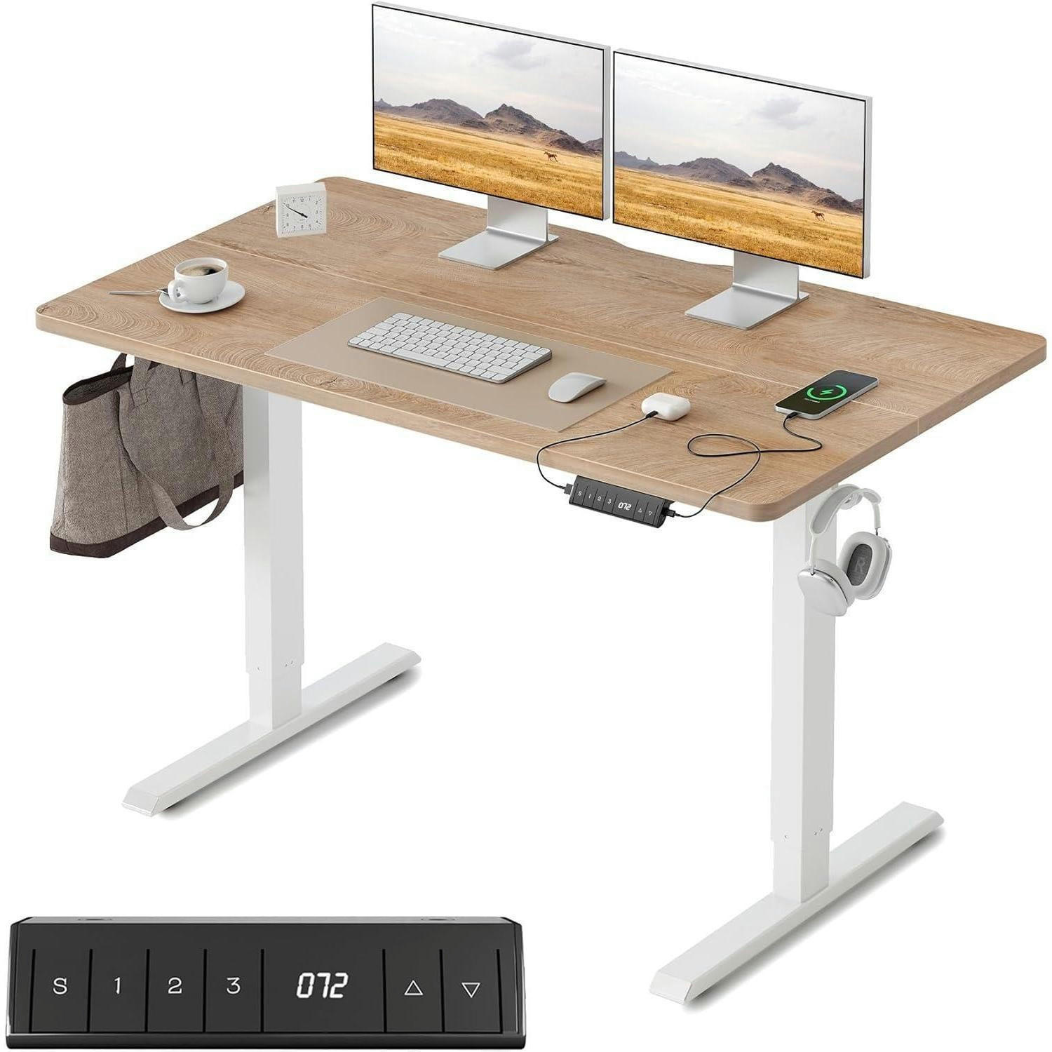SCHREIBTISCH elektrisch höhenverstellbar Eiche 100 x 60 cm - Braun, Holz (60/100/72cm)