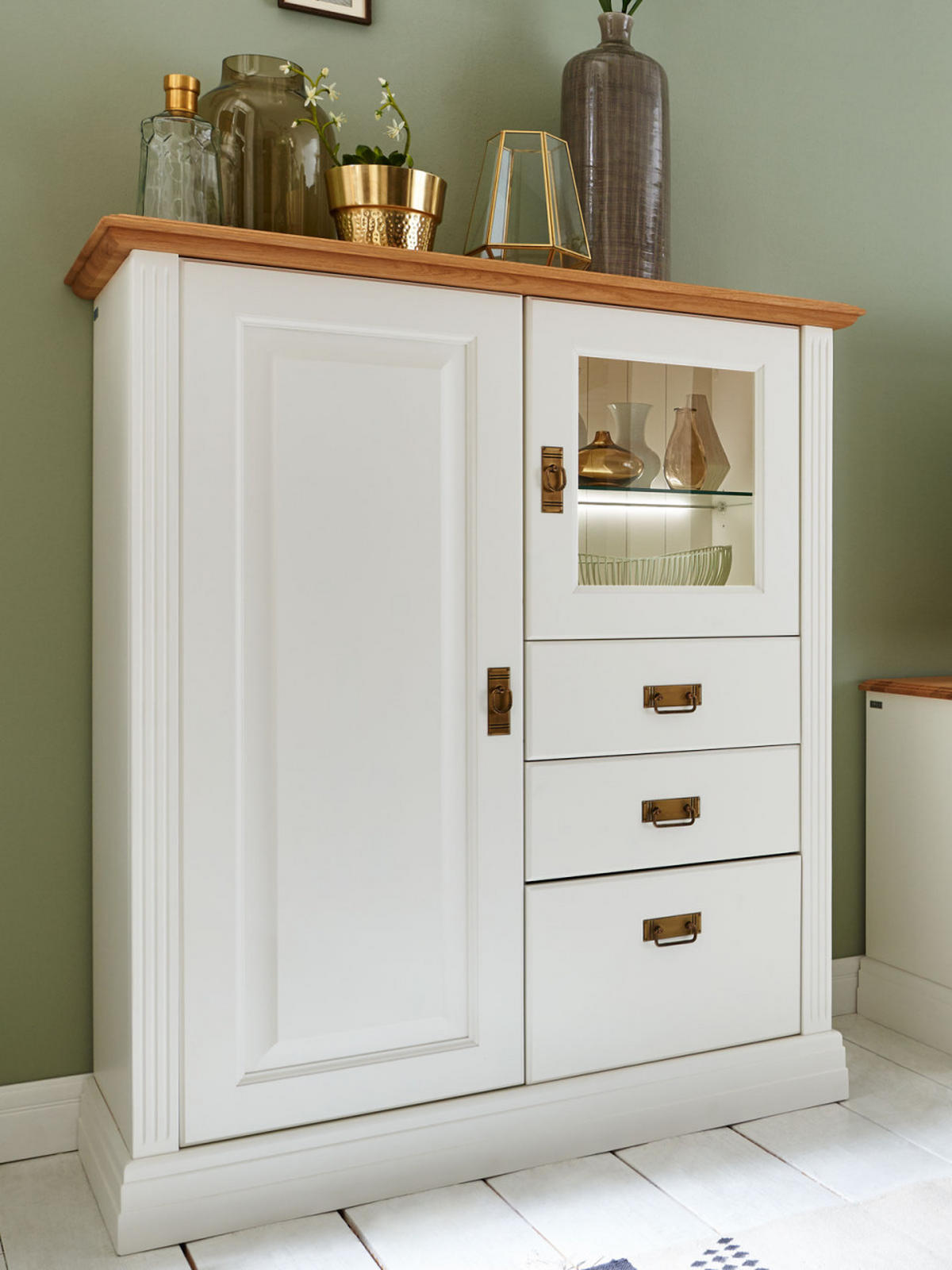 HOCHANRICHTE Novara - Weiß/Braun, Holz (111/133/45cm) - Casamia Massive Möbel