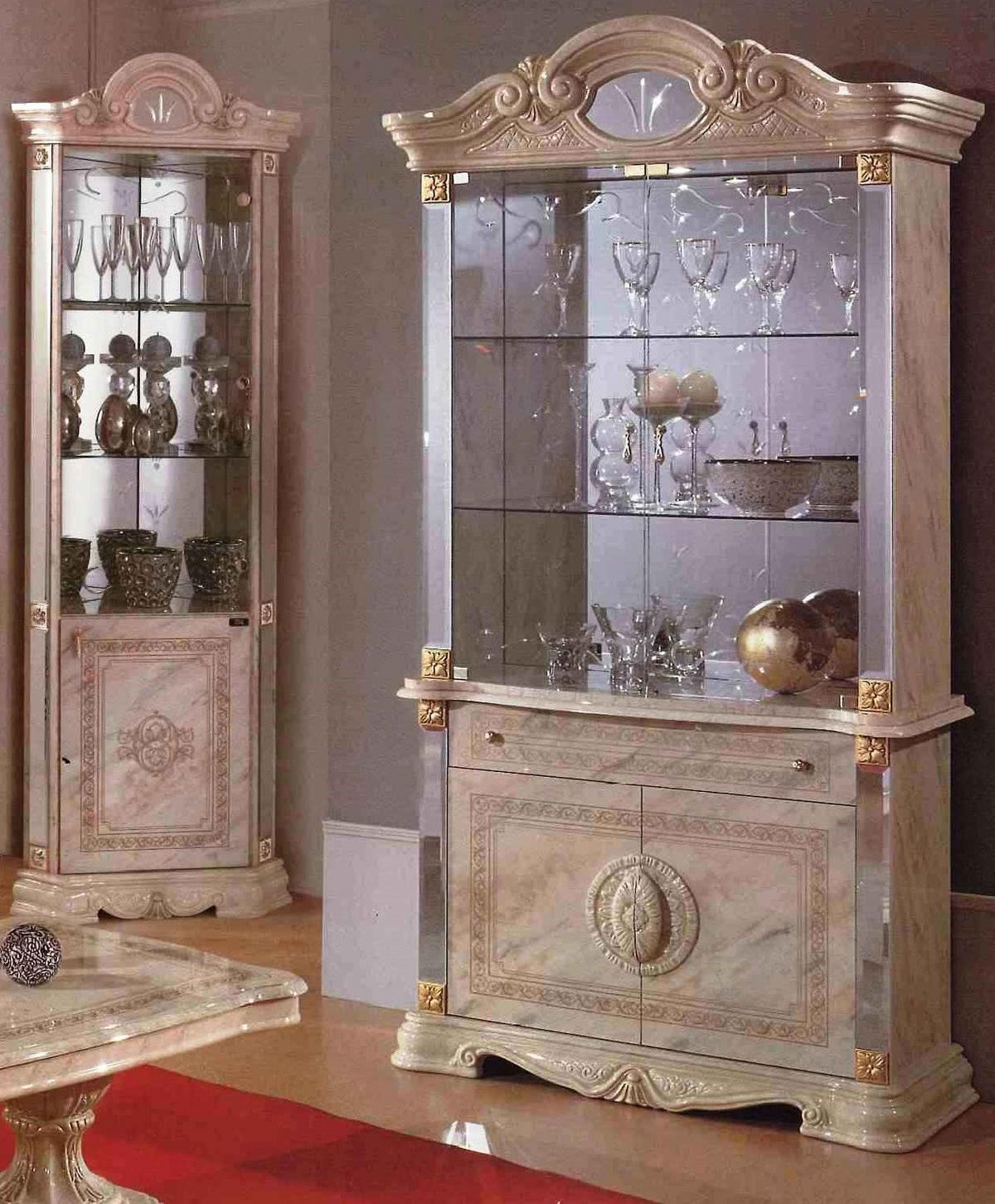 ECKVITRINE BELLA in Beige/Gold 2-Türig - Beige/Goldfarben, Glas/Holzwerkstoff (64/207/45cm) - Interdesign24
