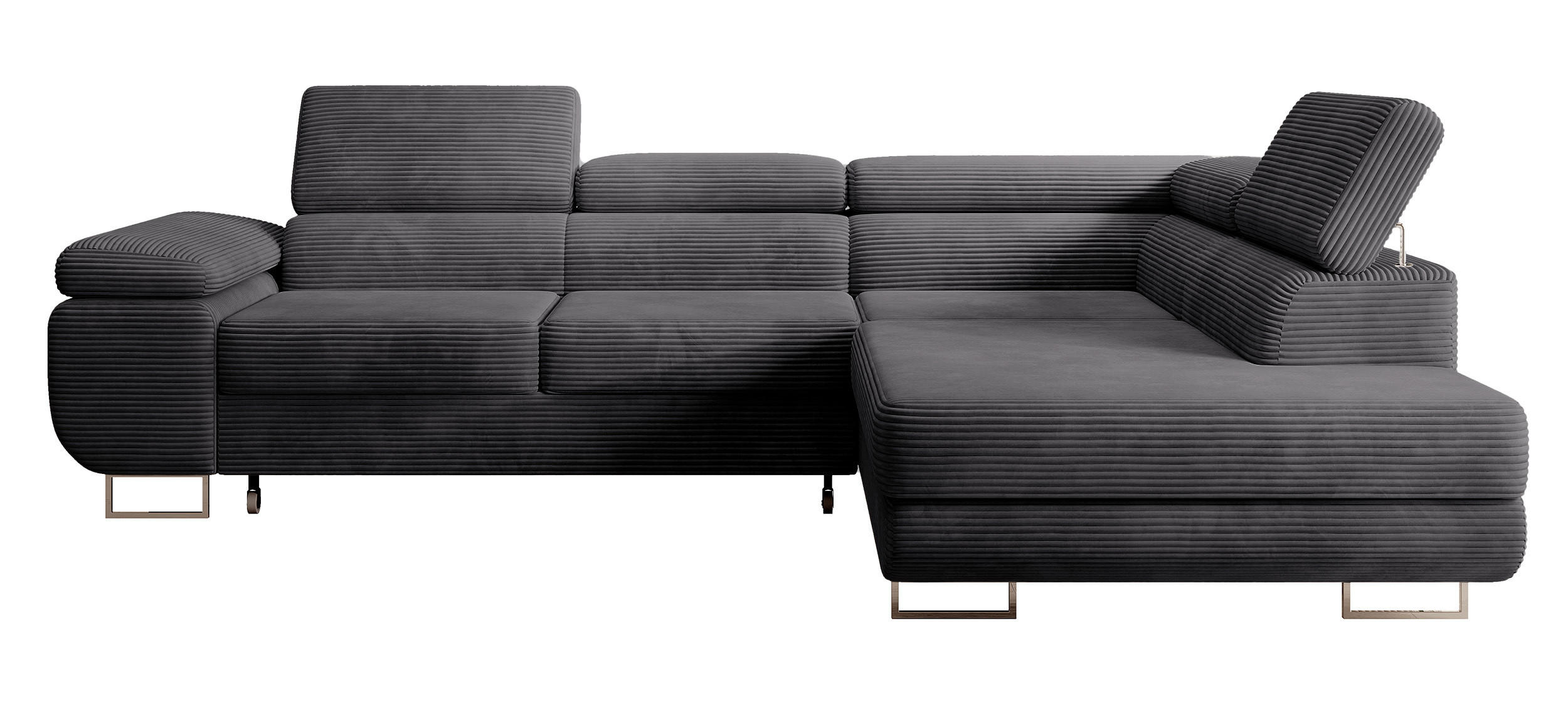 ECKSOFA Stevil Dunkelgrau Cordbezug - Dunkelgrau/Silberfarben, Textil/Metall (275/203cm) - Selsey