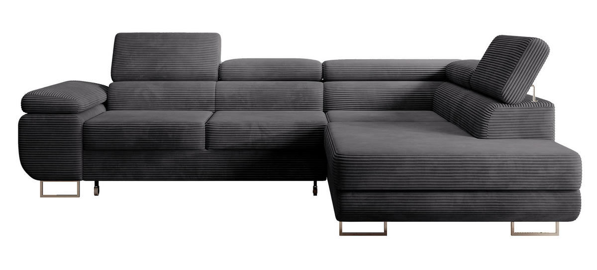 ECKSOFA Stevil Dunkelgrau Cordbezug - Dunkelgrau/Silberfarben, Textil/Metall (275/203cm) - Selsey