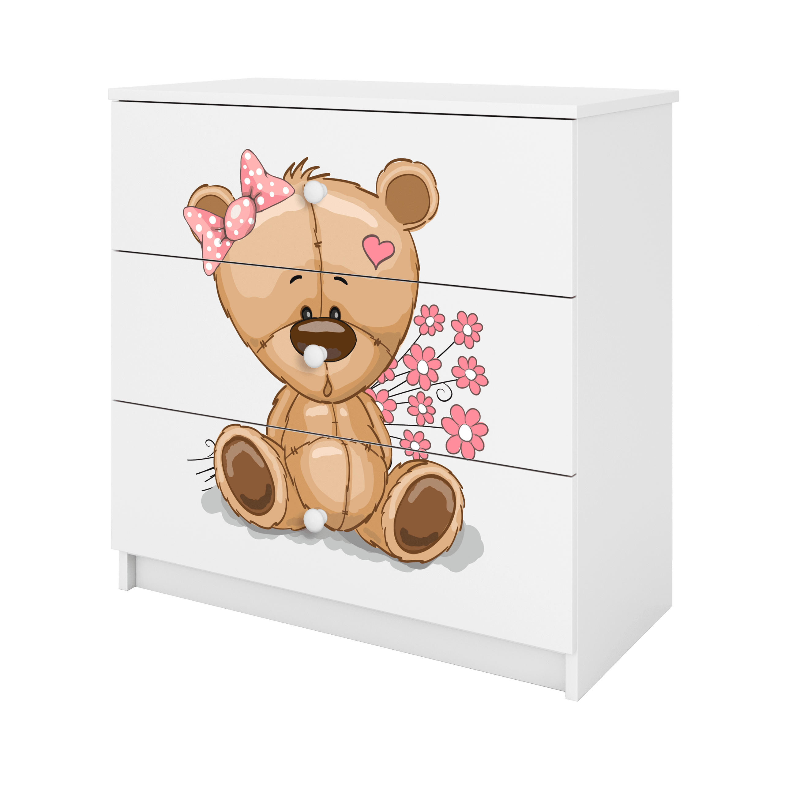KOMMODE Babydreams Teddybär Blumen 81/81/41 - Weiß, Holzwerkstoff (81/81/41cm) - RAUMHIRSCH FURNITURE