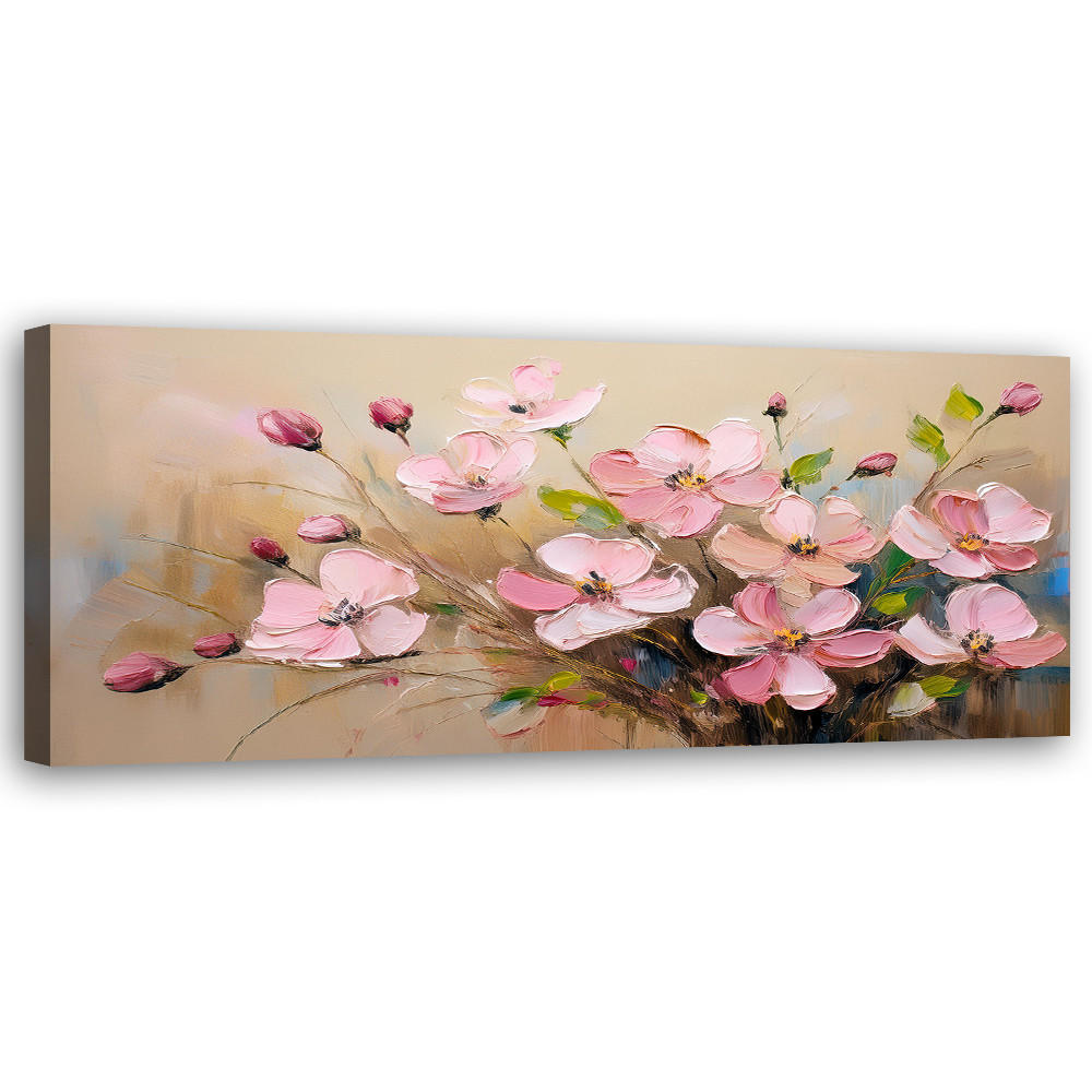 WANDBILD puderrosa blumen bemalte pflanzen - Pink, Textil (90/30cm) - Feeby