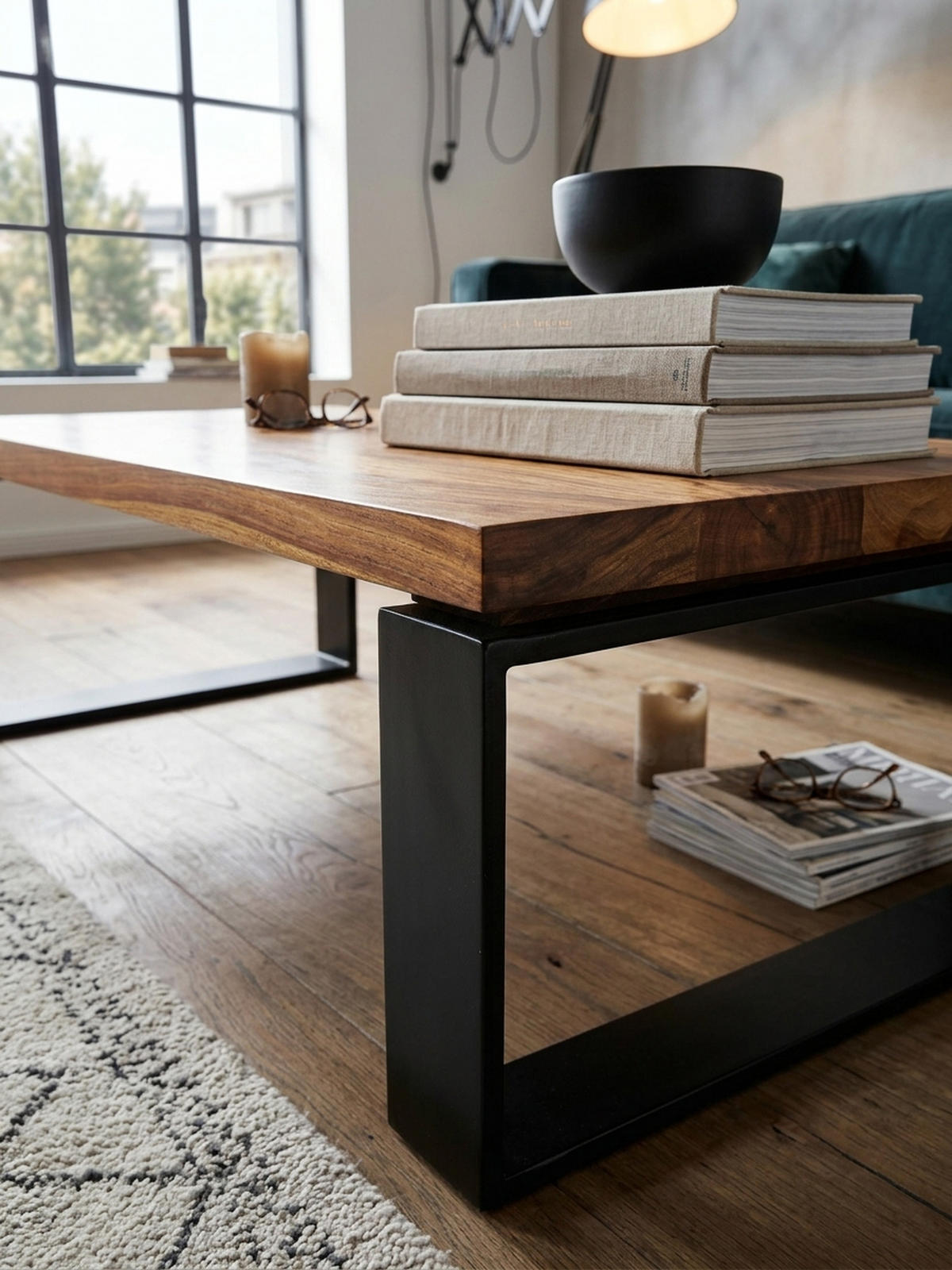 COUCHTISCH aus Holz und Metall, Industriedesign, Einzigartige Maserung, 115x60x35 cm - Schwarz/Braun, Holz/Metall (60/115/35cm) - KADIMA DESIGN