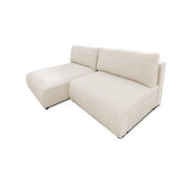 ECKSOFA Sora mit Schlaffunktion, Bettkasten und extra tiefer Komfortzone aus hochwertigem Hellbeige Strukturstoff - Beige/Schwarz, Holz/Kunststoff (140/200cm) - S-Style