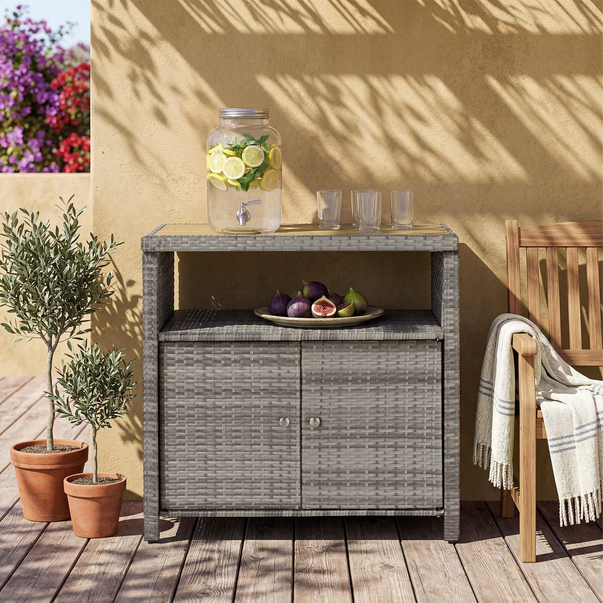 GARTENSCHRANK Monscia, höhenverstellbare Füße, 90 x 55,5 x 87 cm, grau - Grau, Kunststoff (90/97/55.5cm) - tectake