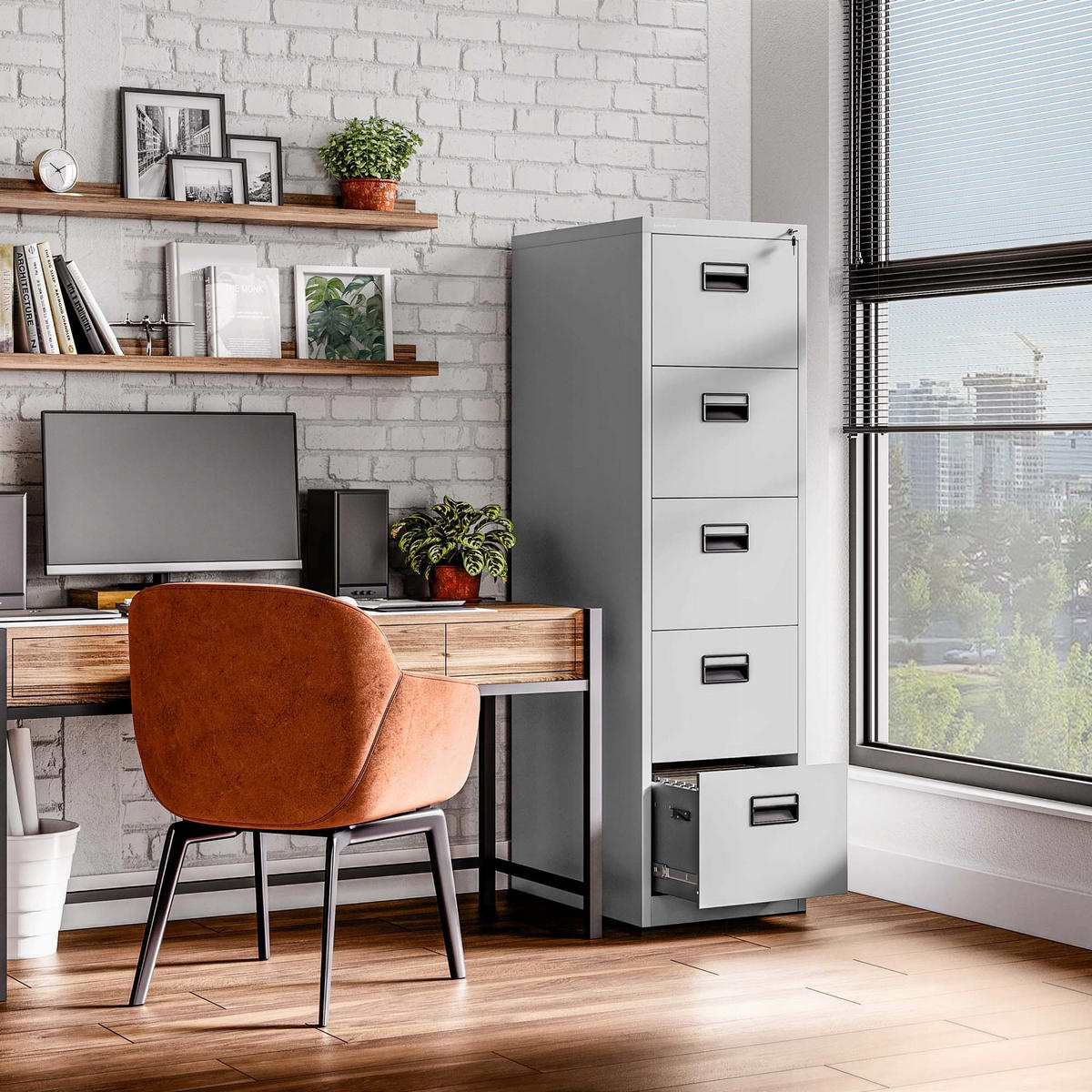 AKTENSCHRANK mit 5 Schubladen SARA V5 - Grau, Metall (46/162/62cm) - Jan Nowak
