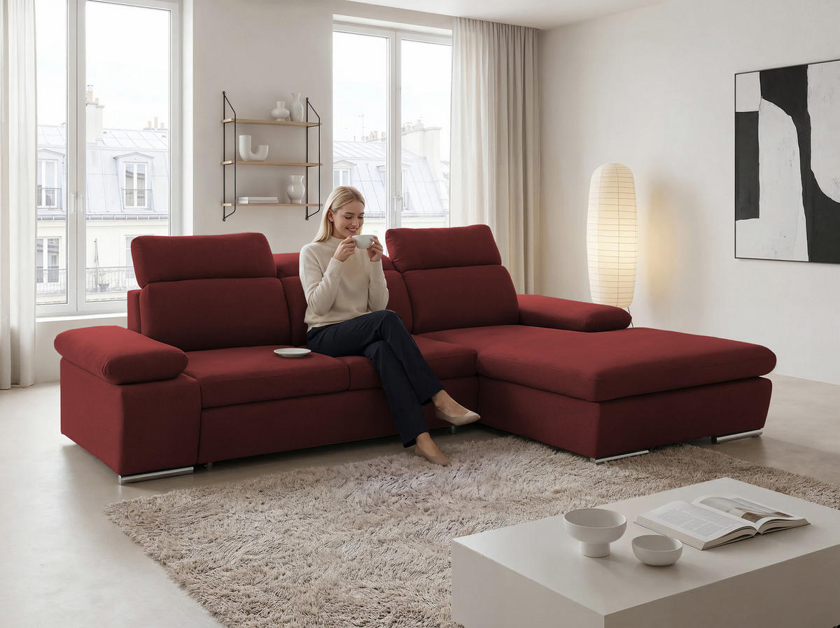 ECKSOFA PABLO mit Schlaffunktion und Bettkasten Rot - Rot, Holzwerkstoff/Kunststoff (250/90cm) - Idohome
